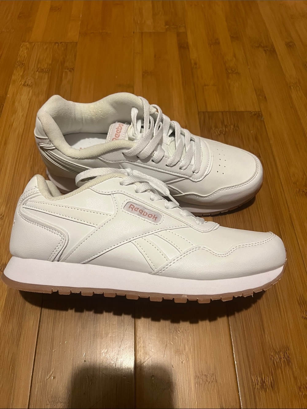 Reebok Women's White Sneakers with Soft Pink Logo